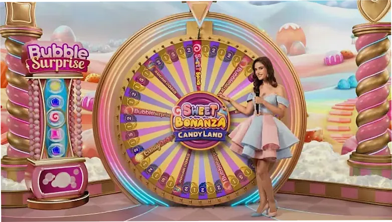 Sweet Bonanza CandyLand live dealer and wheel