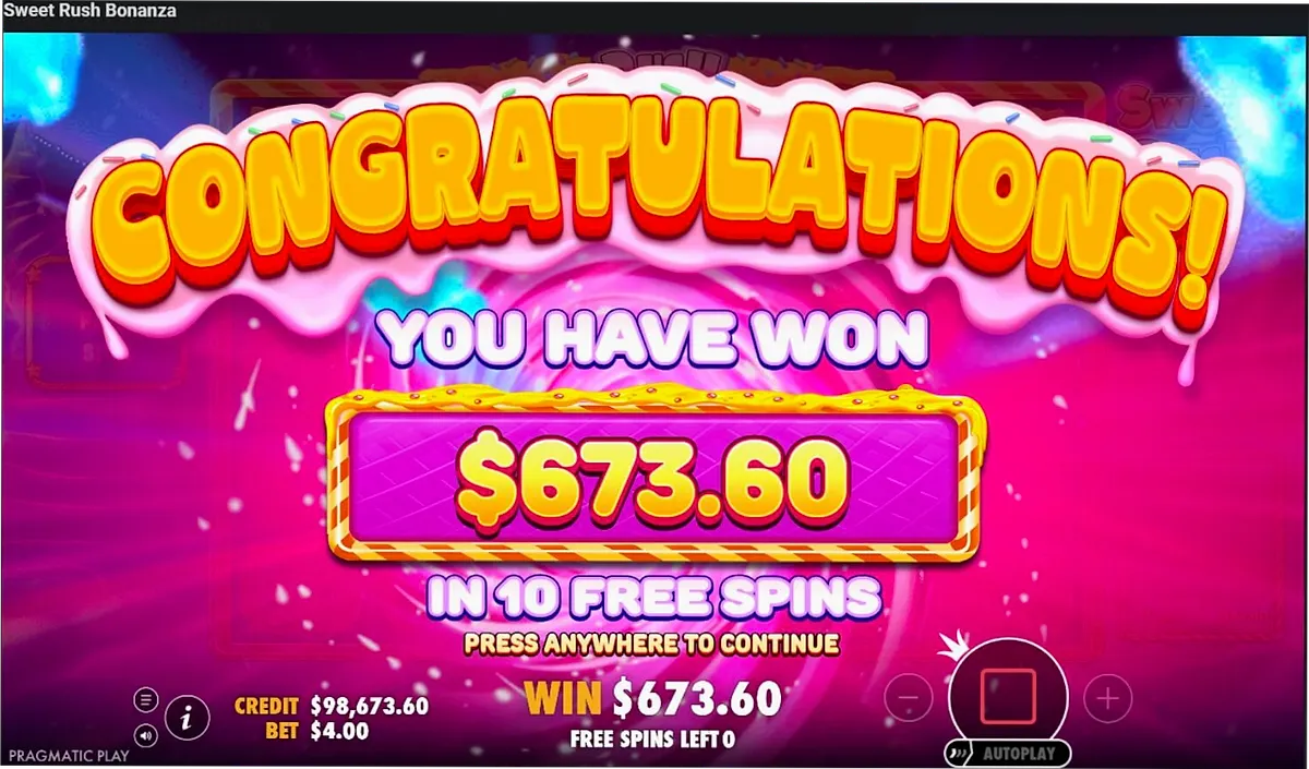 Sweet Rush Bonanza big win during bonus round