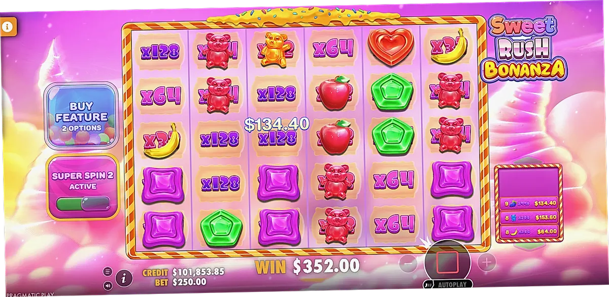 Sweet Rush Bonanza Multiplier Frames doubling in value