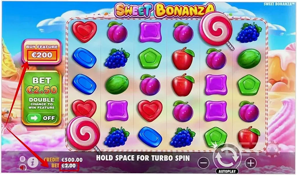 Sweet Bonanza bonus buy and ante bet options